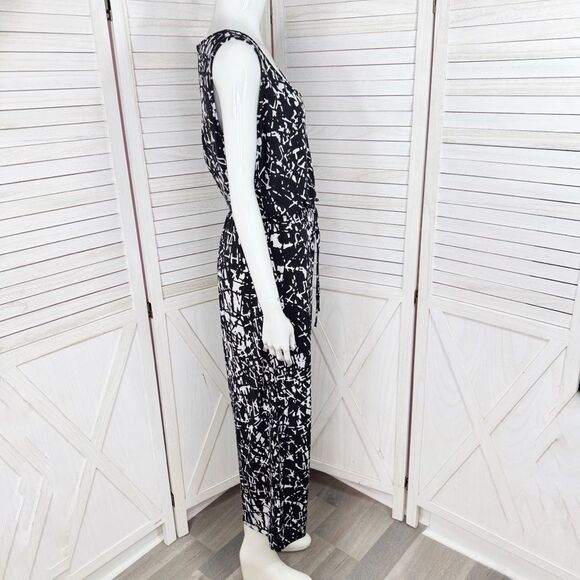 Calvin Klein Abstract Print Elastic Waist Wide Leg Sleeveless Jumpsuit Black 8 - Picture 3 of 13